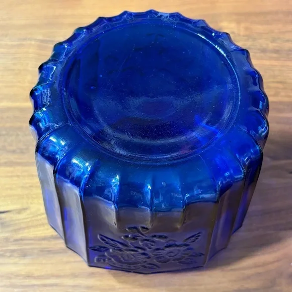 Vintage cobalt glass Mayfair / Open Rose cookie jar with lid, reproduction - Picture 7 of 10